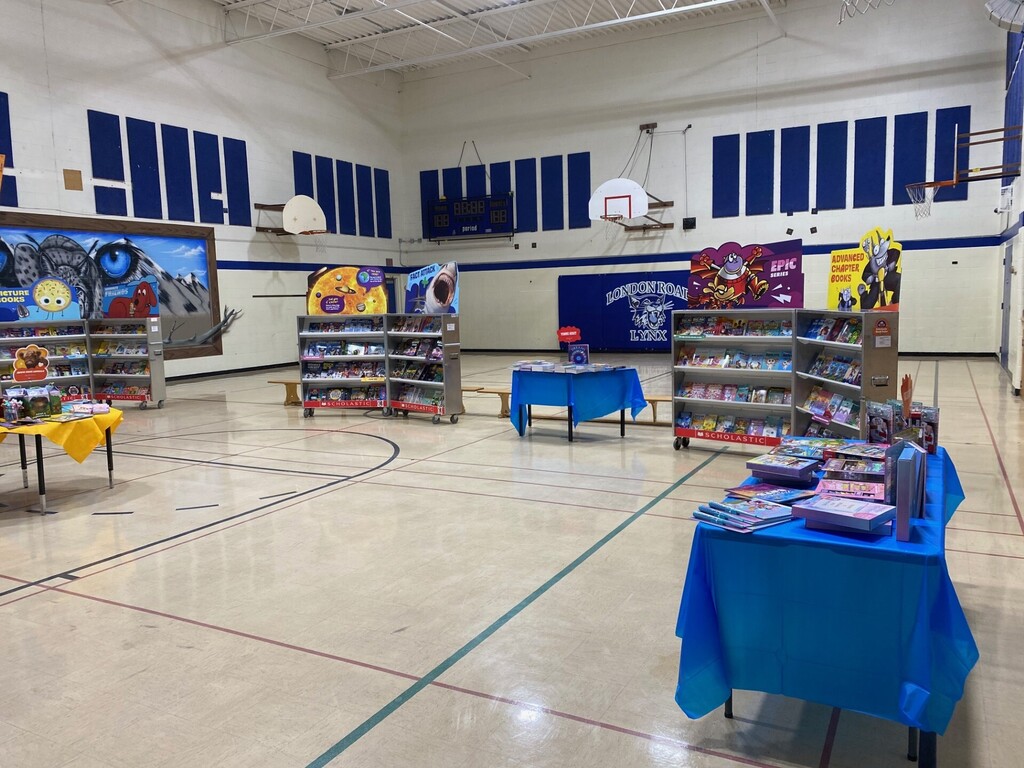 the gym is set up for the Book Fair
