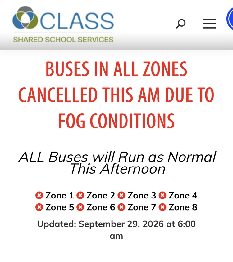 screenshot from student transportation website showing buses cancelled