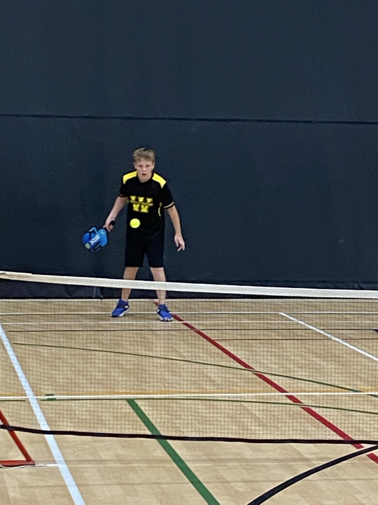 action shot of pickleball