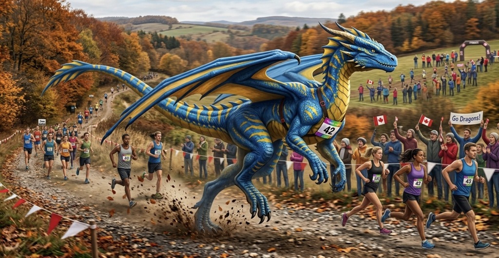 A dragon is running cross country. 