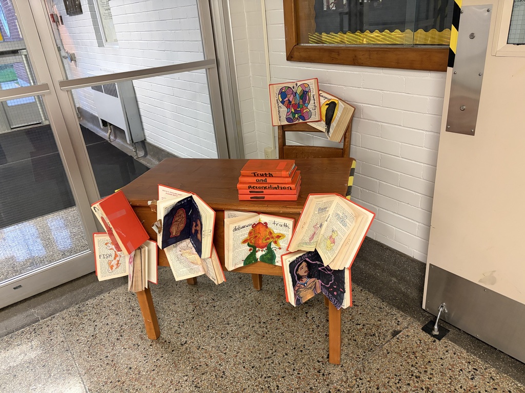 A desk with books showing what Truth and Reconciliation means.