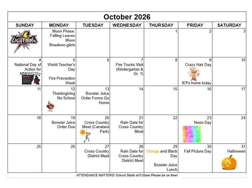 October Calendar 2026