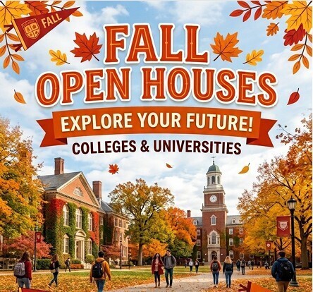 A fall scene showing ivy covered buildings on a college campus with students
