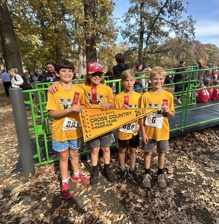 4 boys holding a cost country banner for divisional champions