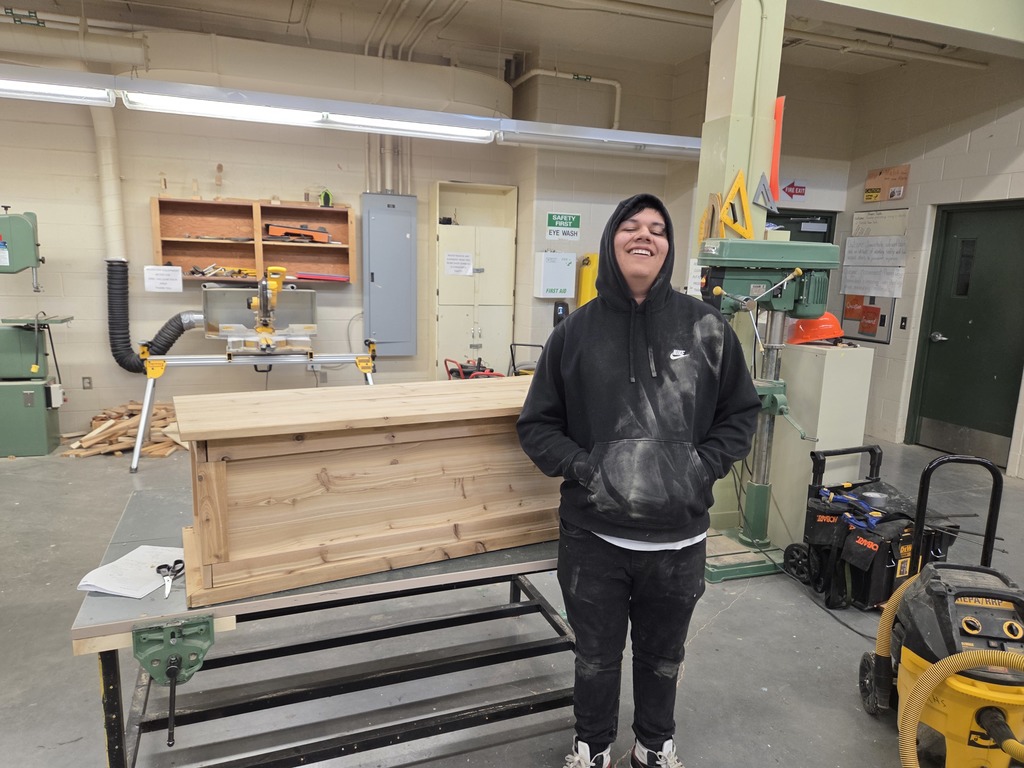 Finished handmade cedar chests made by students at Rossignol High School