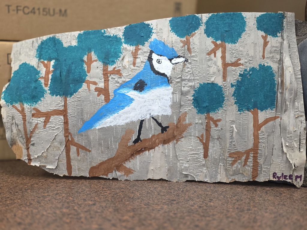 Hand painted picture on birch bark