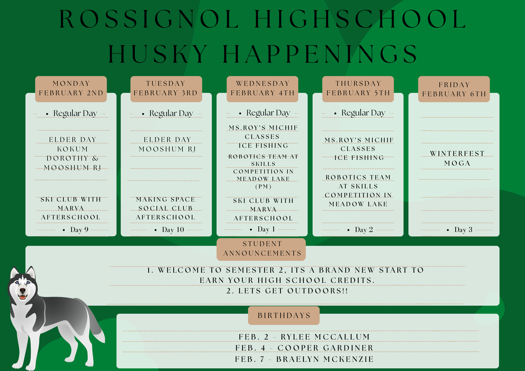 Rossignol Huskie School Happenings for the week