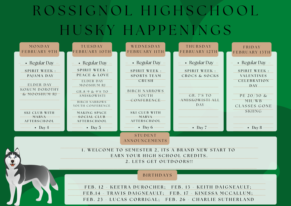 Rossignol Huskie School Happenings for the week