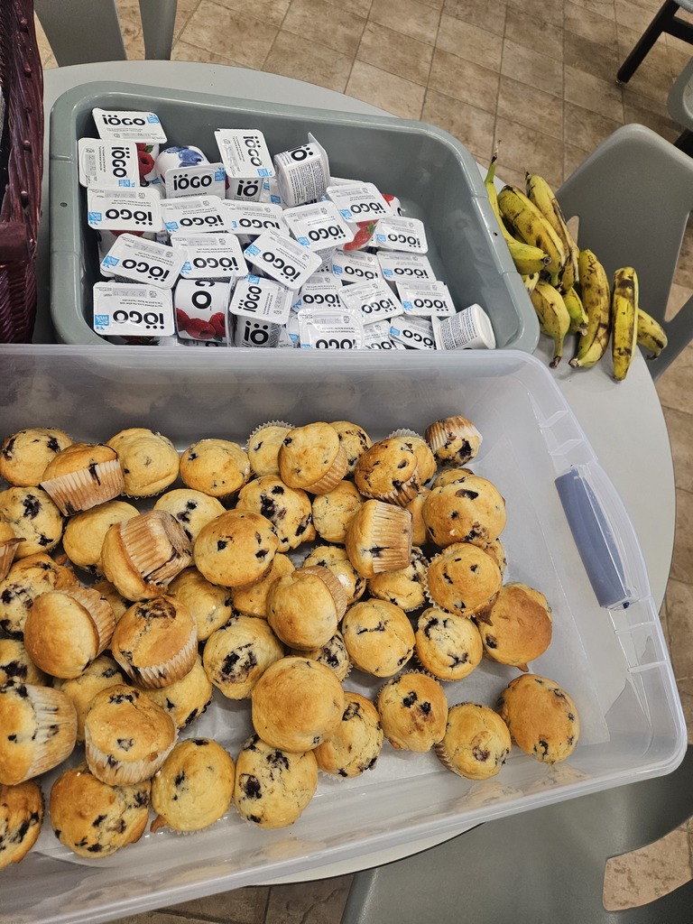 homemade muffins, yogurt & bananas