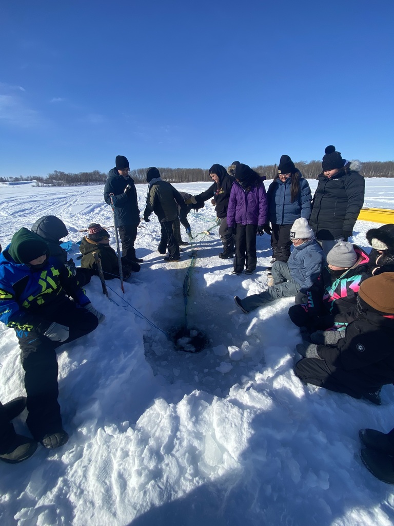 students ice fishing