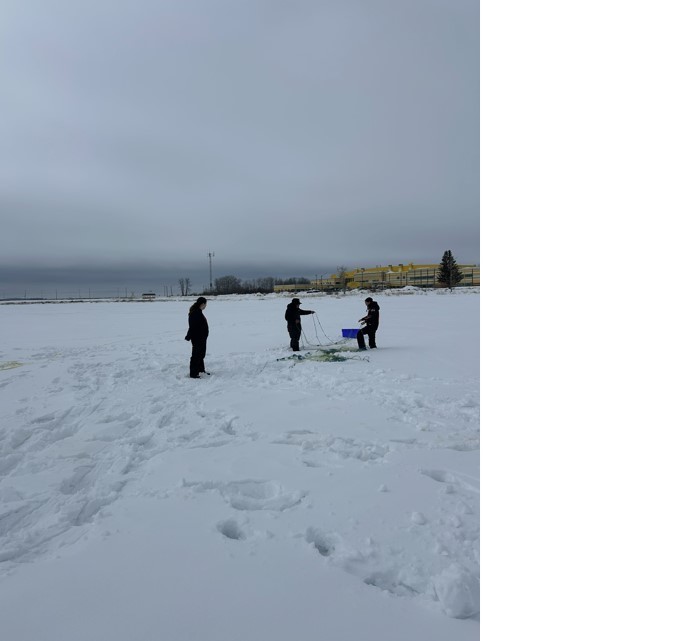 students ice fishing