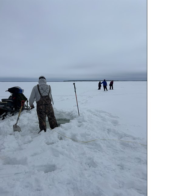 students ice fishing