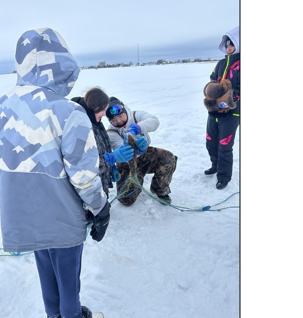 students ice fishing