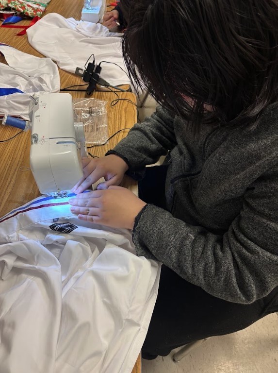 students sewing