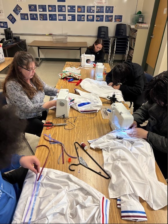students sewing