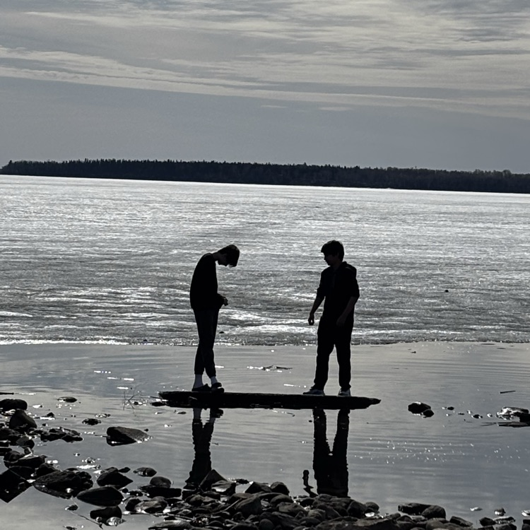 students at the lake