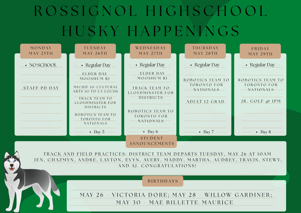 Rossignol Husky School Happenings for the week