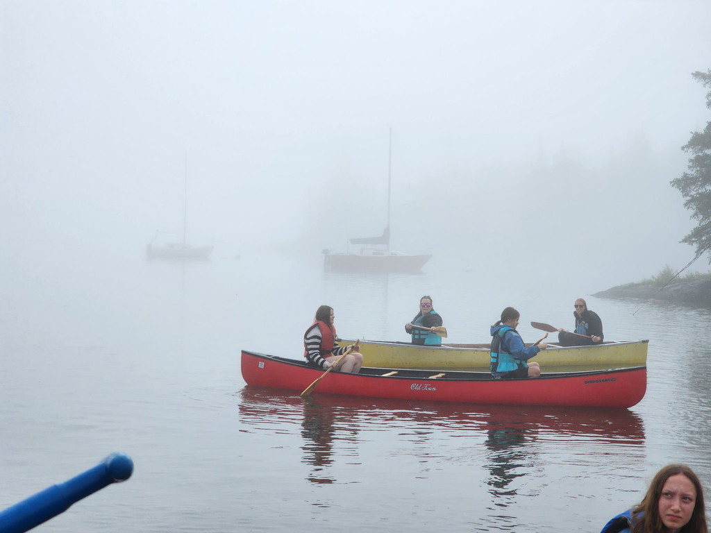 foggy day canoe