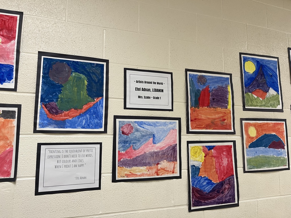 Water colour art- big bold primary paints used to create landscapes. 