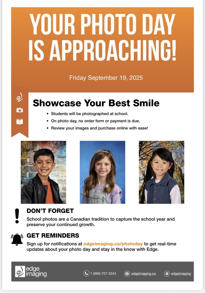 Picture Day Poster. Three student images, children smiling. 