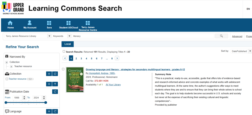 A picture of learning commons search