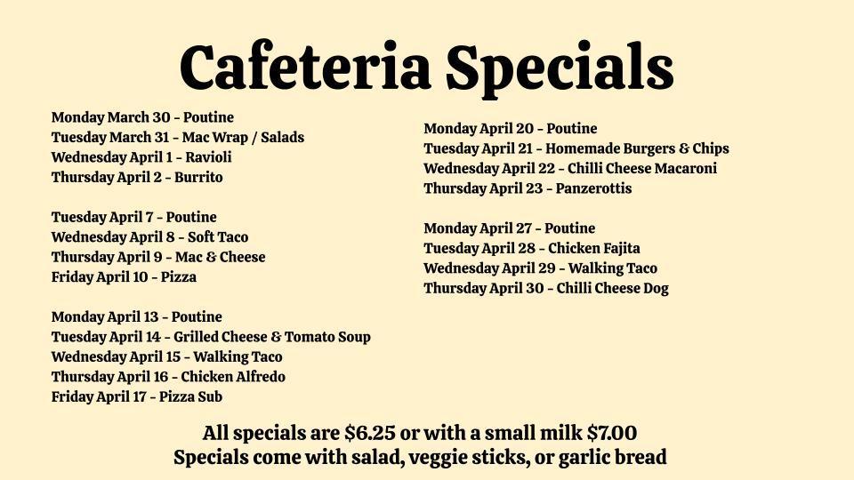 Cafeteria Specials