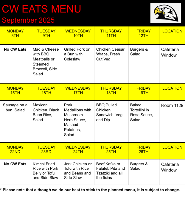 CW Eats Menu Sept 2025