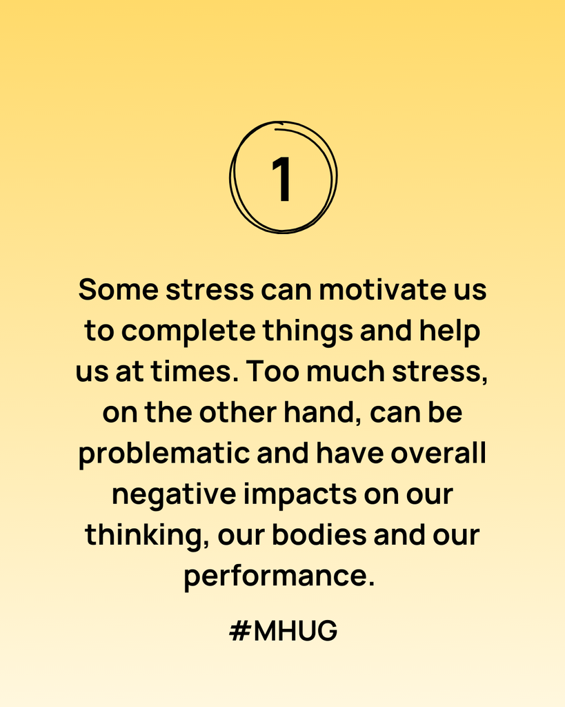 Some stress can motivate us to complete things and help us at times. Too much stress, on the other hand, can be problematic and have overall negative impacts on our thinking, our bodies and our performance. 