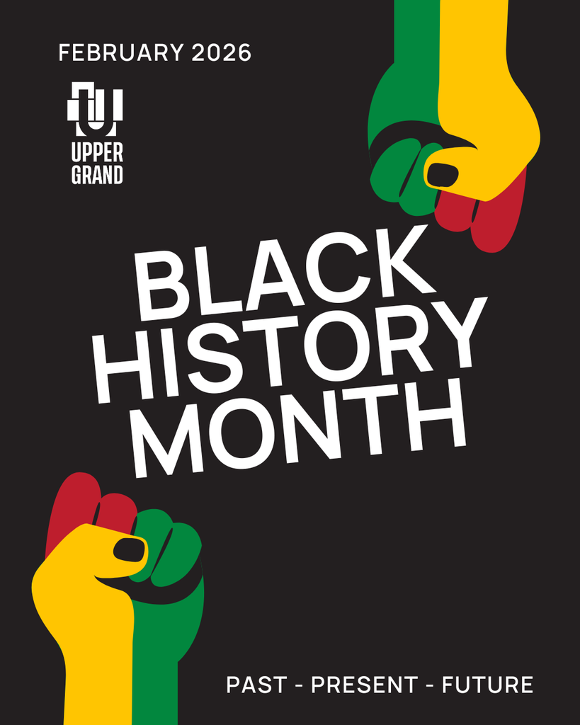 Digital poster with black background and text that says 'Black History Month. Past, present, future."