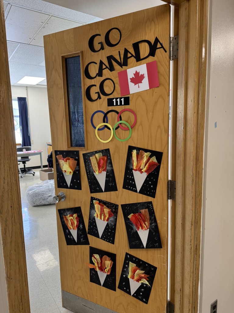 Classroom door with Olympic Torch crafts