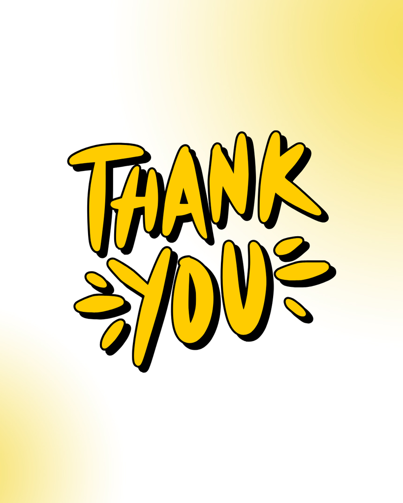 a yellow background, it says thank you in black and yellow 