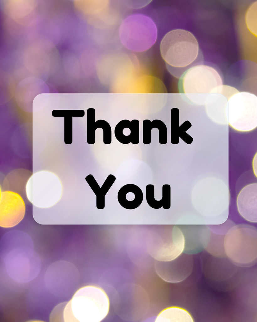 Thank you in words on a purple background