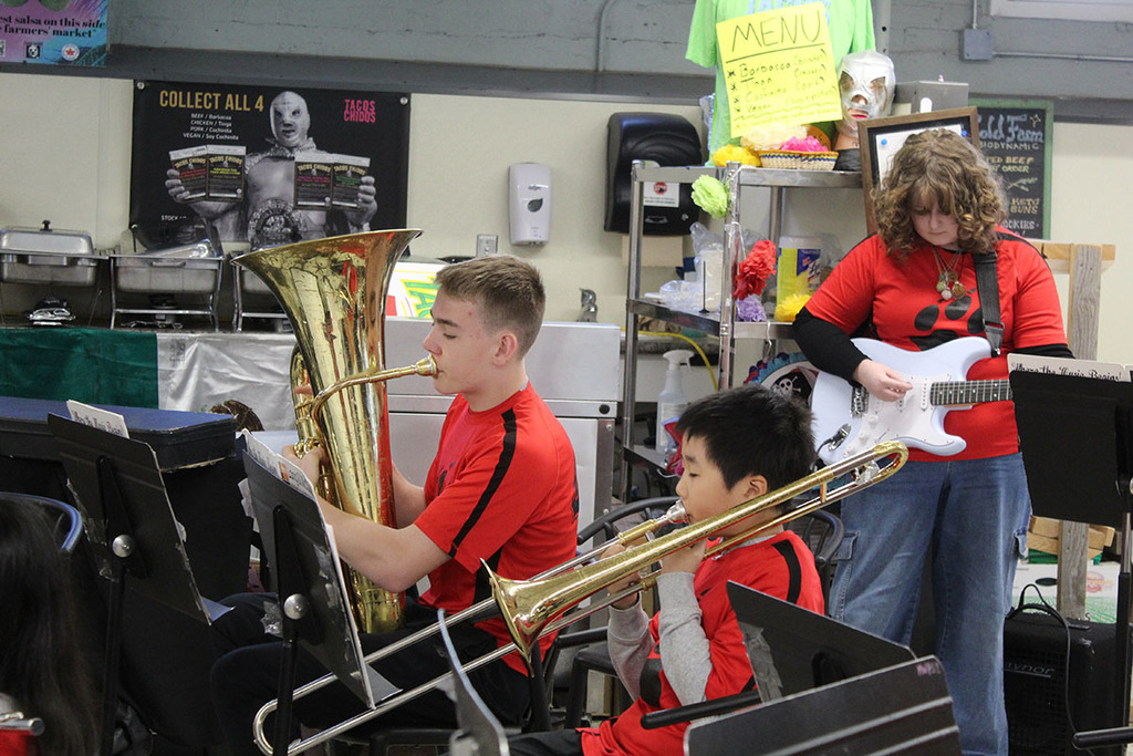 Students playing instruments