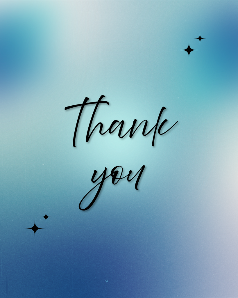 A background of various shades of blue, it says thank you