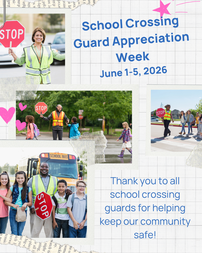A collage of crossing guards with students