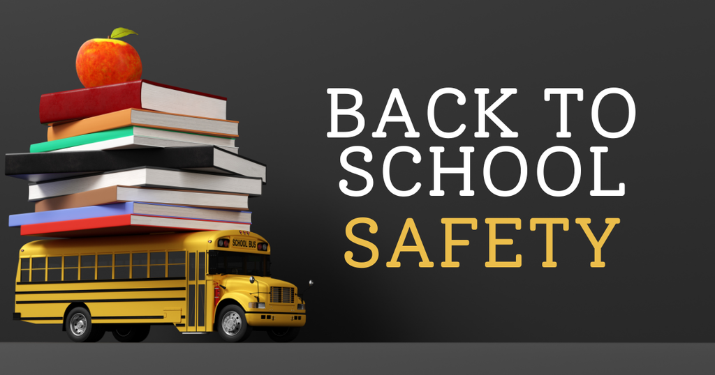 A graphic image features a small school bus, a stack of books and the words "Back to School Safety"