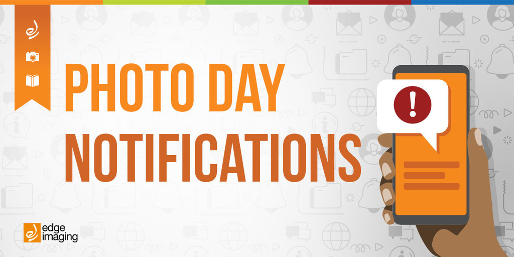 Words in Orange: Photo Day Notfications and a phone with an orange screen.