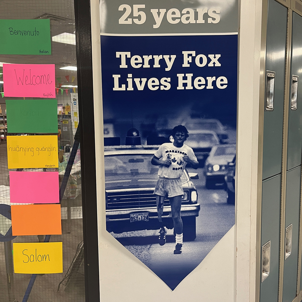 A poster with a photo of Terry Fox