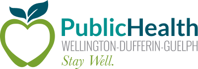 Green apple with blue leaf . Public health logo.
