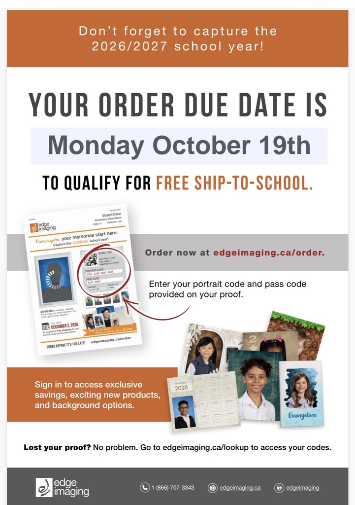 A white flyer with various pictures of students, reminding families that the last  day for free shipping is the 19th. 