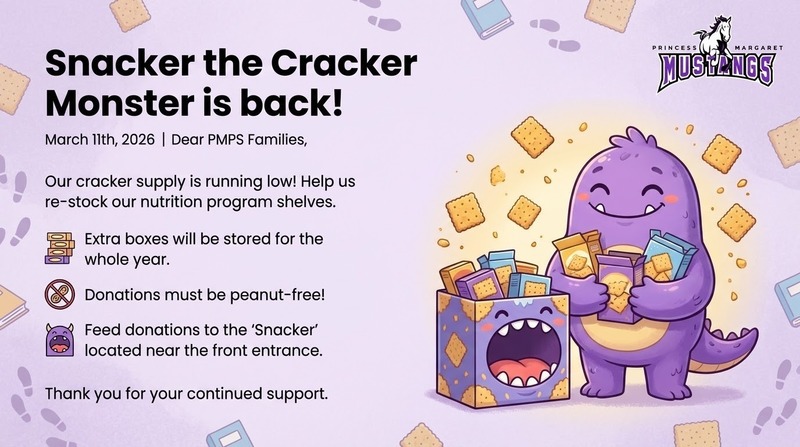 Purple Monster stuffing crackers into a purple box with a girant mouth with crackers