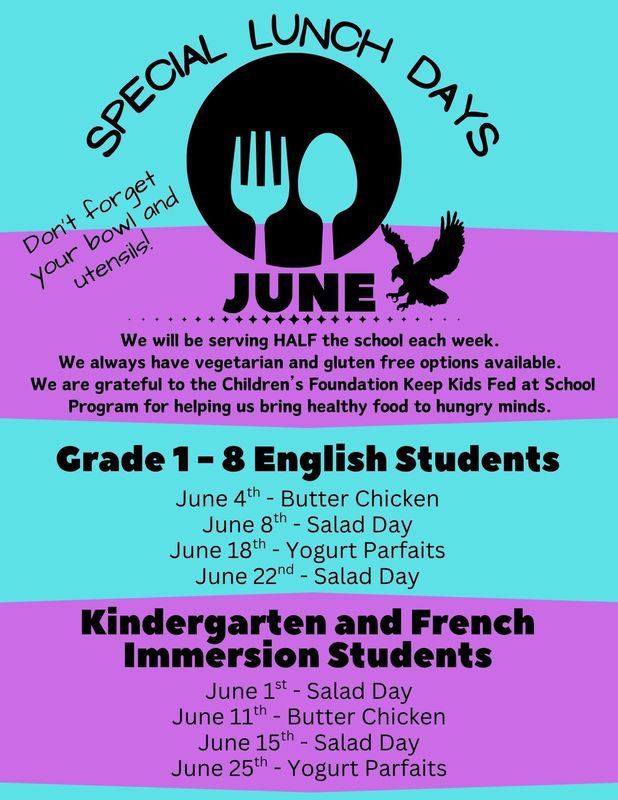 June's Hot Lunch Schedule